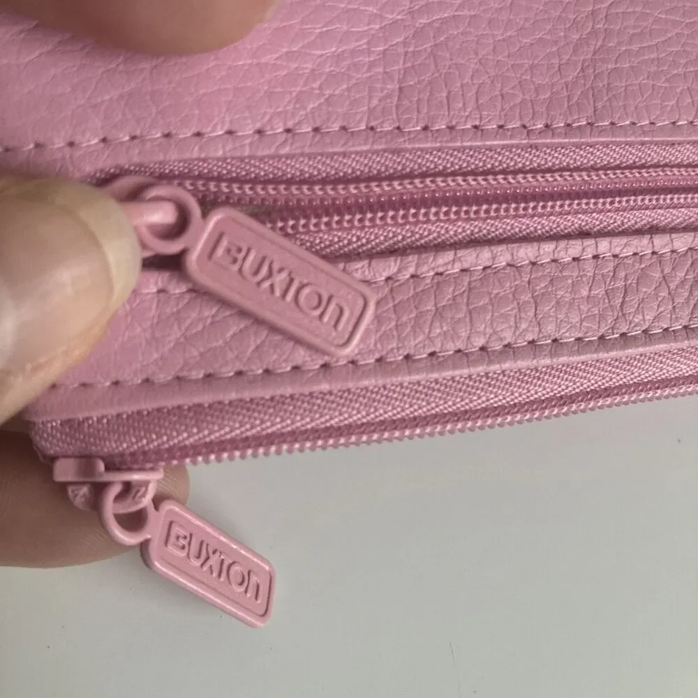 Buxton Pink Leather ID Coin Purse Card Holder Wallet Mini Key Holder